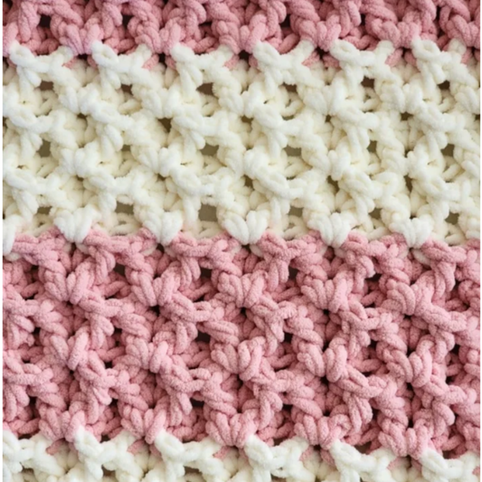 Chunky Crochet Baby Blanket – Soft Pink & Cream Handmade Blanket